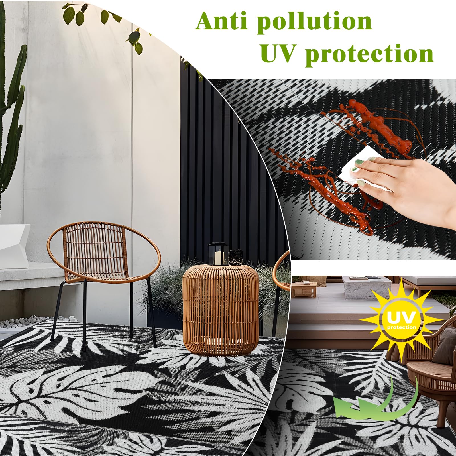 YONILE Waterproof Outdoor Rug 120x180cm, Reversible Plastic Straw Camping Carpet, Area Rugs Mats for RV, Picnic, Backyard, Deck, Balcony, Porch, Beach