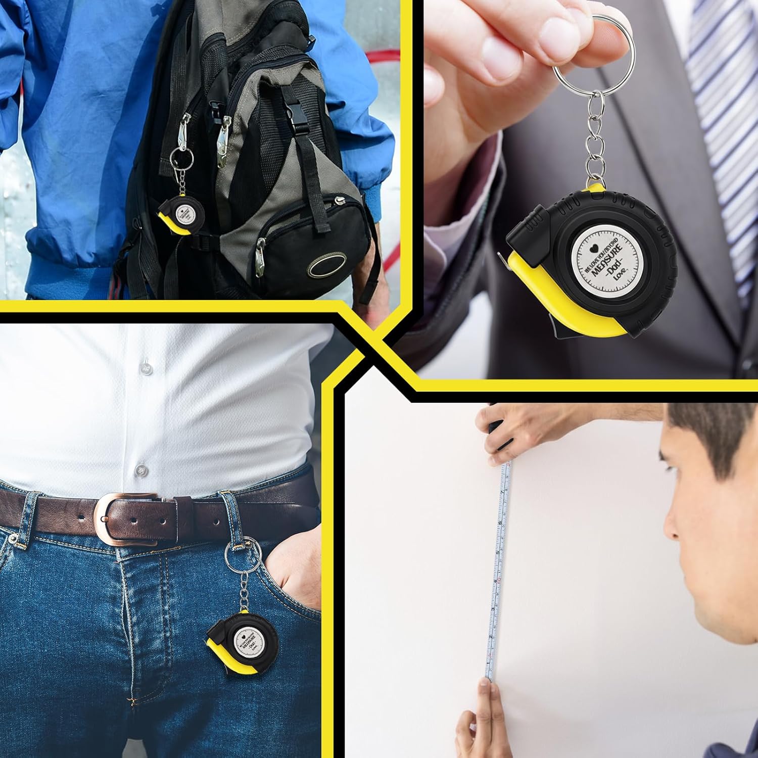 Spiareal 36pcs/12set Valentine's Day Gifts for Men Mini Measuring Tape Ribbon Keychain Set with OPP Bags for Fathers Day Birthday Tool Gifts