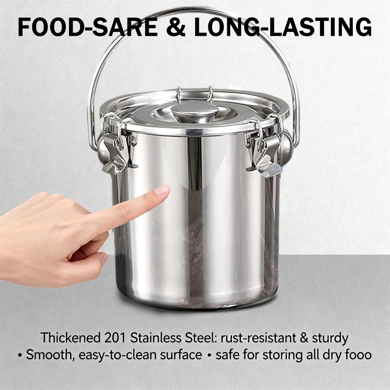 Milk Container, 3L Stainless Steel Airtight Containers with Lids & Buckle & Handle Thick Food Storage Jug for Coffee Beans, Sugar, Rice, Flour, Grain