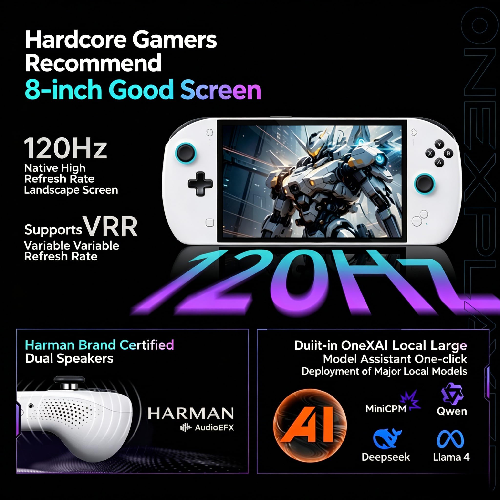 OneXFly APEX - Palmare da gioco con processore AMD Ryzen AI Max+395 GPU Radeon 8060S, PC da gioco con display da 8 pollici bianco con custodia protettiva + supporto ecologico (64 GB RAM + SSD 2 TB)