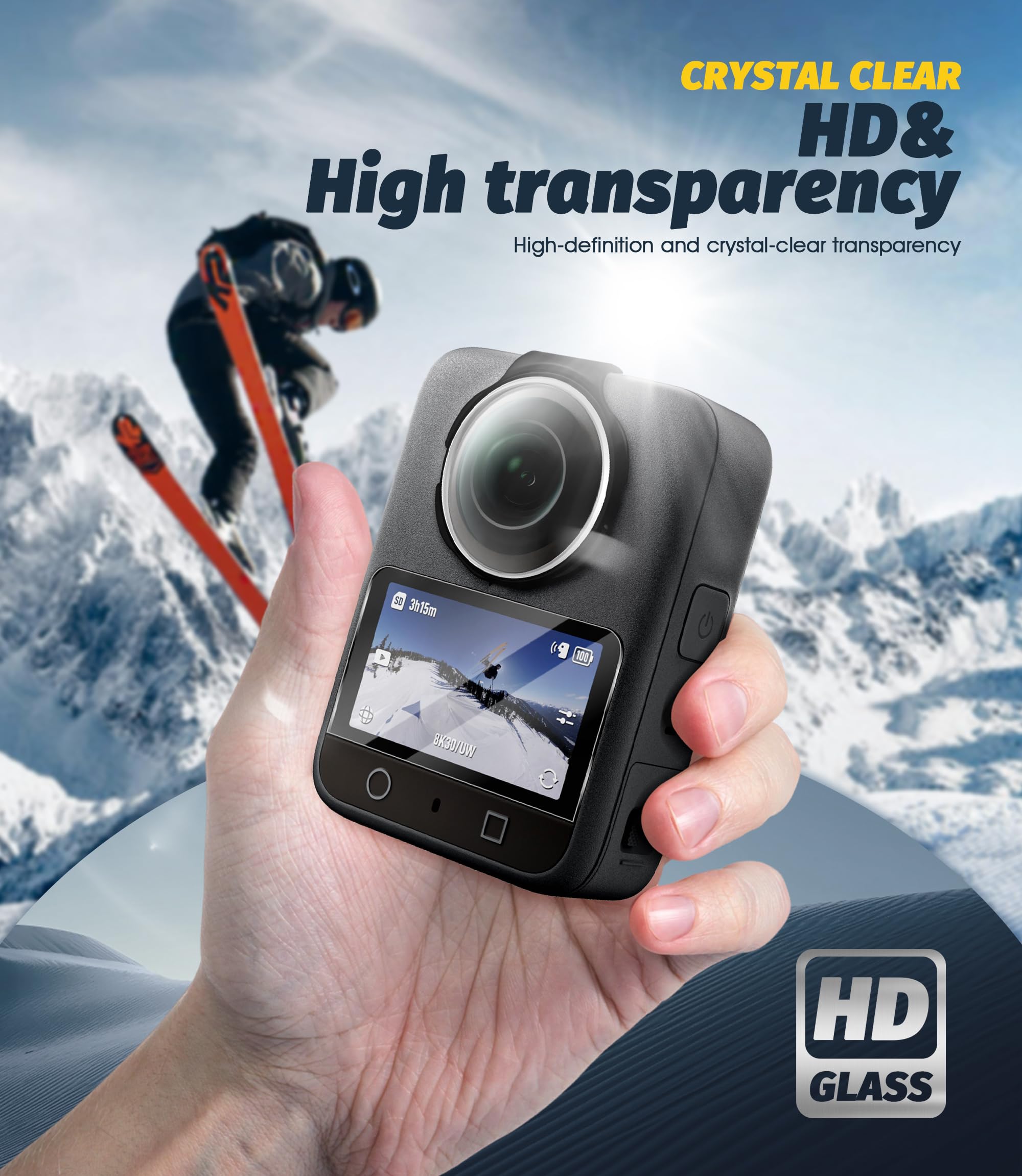NEWZEROL Osłona aparatu ze szkła optycznego + 2 folie ochronne na wyświetlacz kompatybilne z DJI Osmo 360, [nie wpływa negatywnie na jakość obrazu] odporna na zarysowania, olejoodporna i wodoodporna