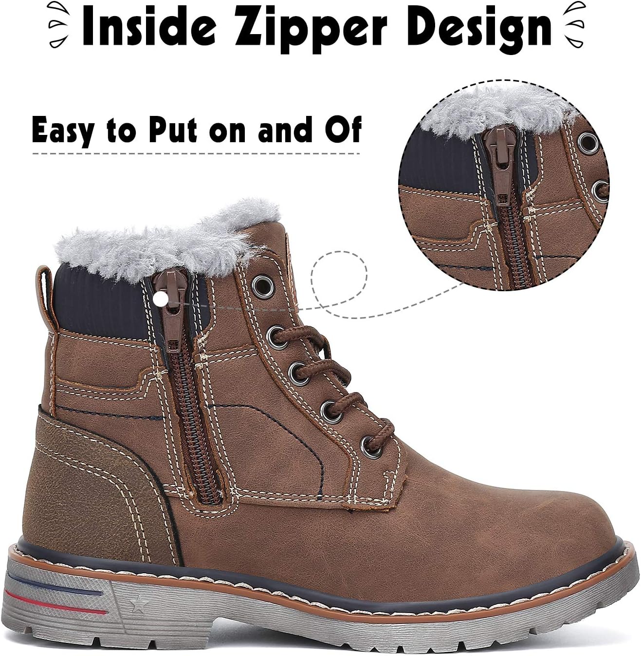 Mishansha Boy's Girl's Winter Snow Boots Waterproof Kids Hiking Boots Cold Weather Outdoor Fur Lined Warm Walking Boot Shoes - Image 3