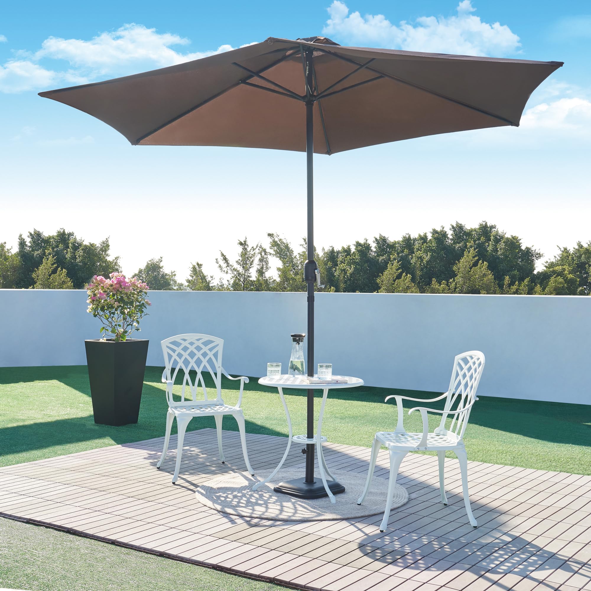 casa.pro Set da Bistrot in Alluminio Pressofuso con 2 Sedie con Braccioli e Tavolo Rotondo Motivo Intrecciato Ideale per Giardino Balcone Caffetterie - Bianco