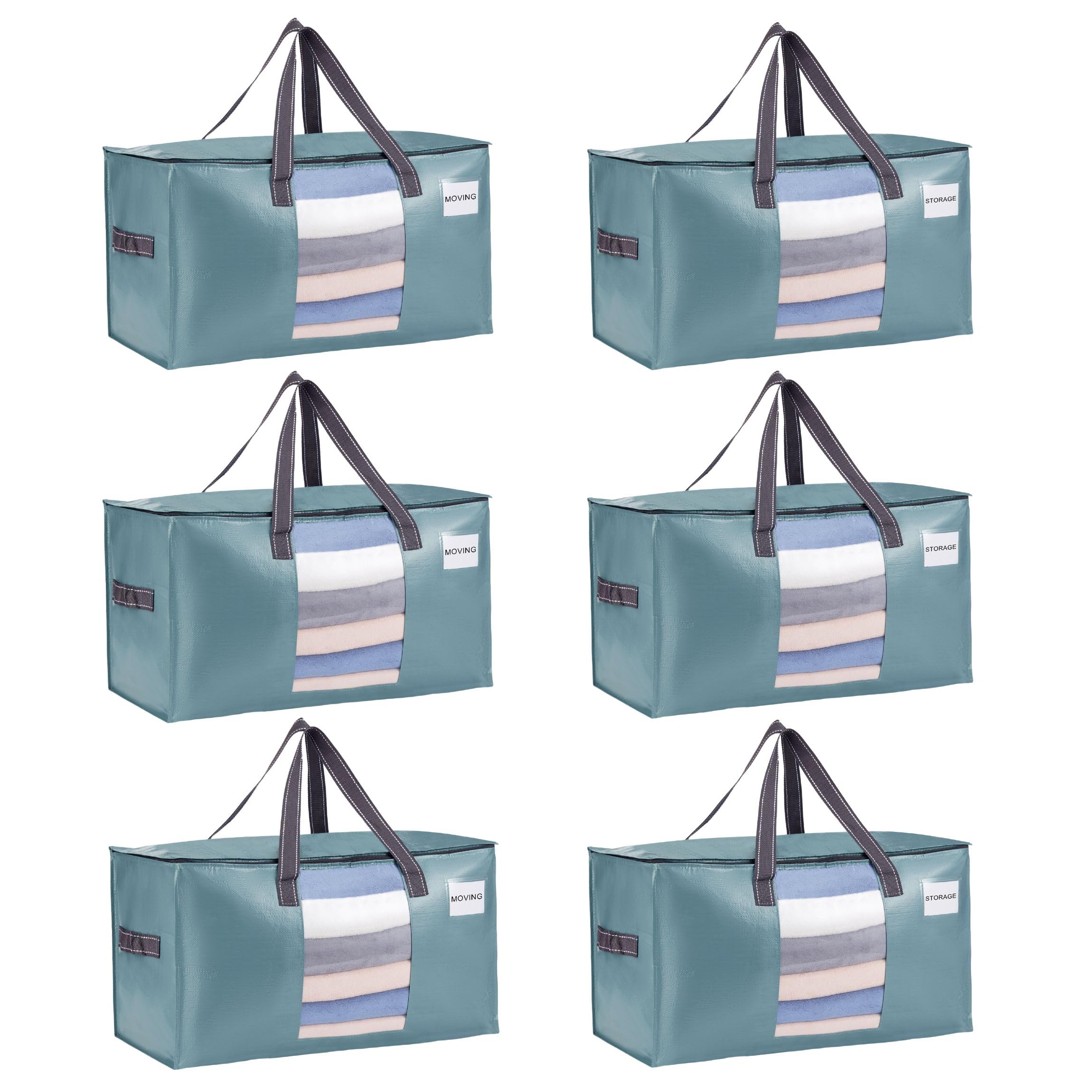 VENO 6 Pack Extra Large Moving Bags,Clothes Storage Bags for Blankets Bedding,Moving House Essentials,Waterproof Underbed Storage Packing Boxes,Laundry Bags Organiser (Light Blue