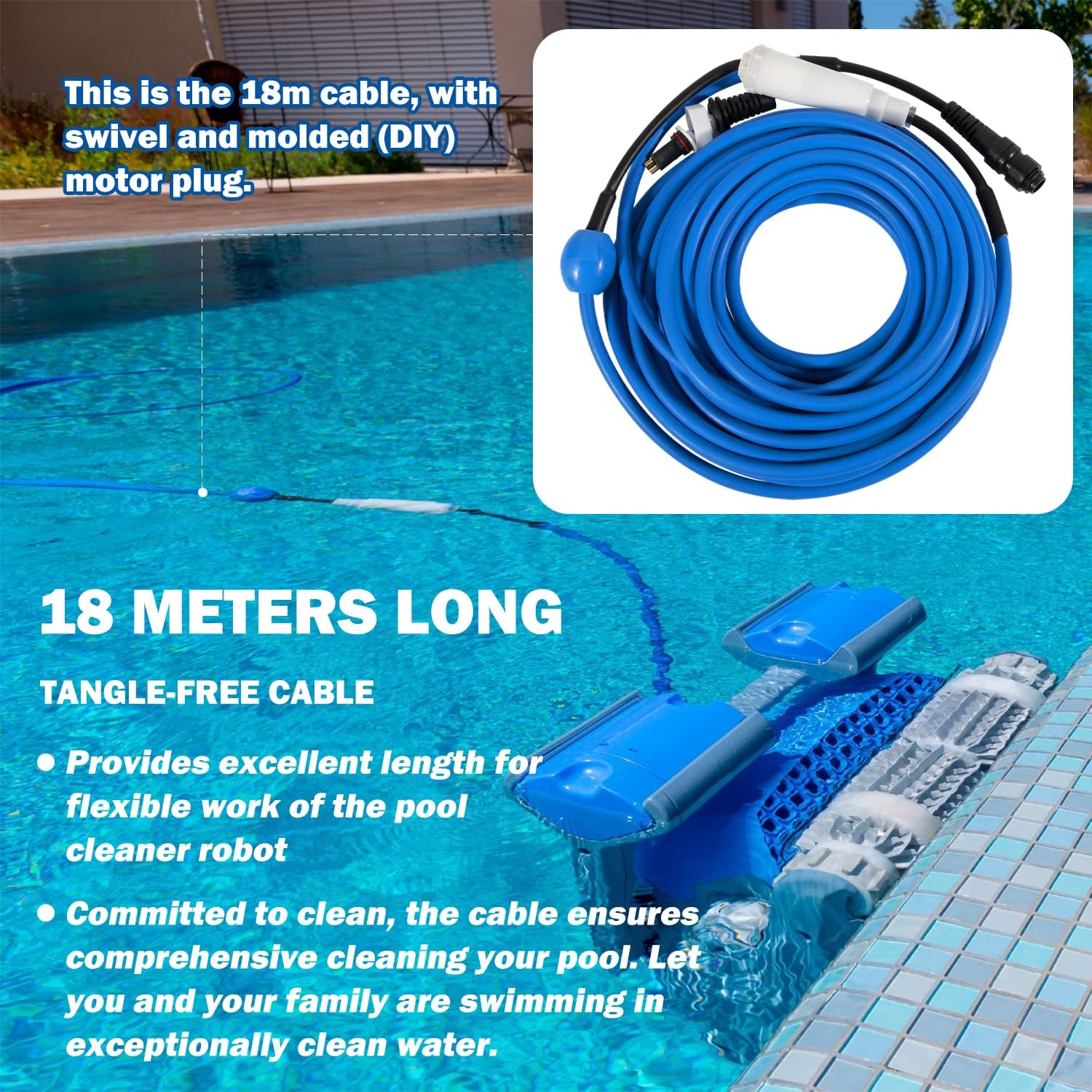 9995873 Blue Cable Assy w/Swivel Replacement Parts Fit for Dolphin Supreme M4 M5, C3, Supreme M400 M500, Oasis Z5i, Triton Plus (Old), Wave 65 Robotic Pool Cleaners