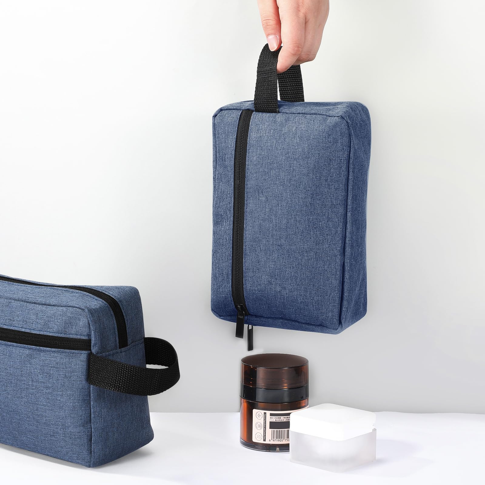 Paterr Borsa da toilette da viaggio per donne e uomini, grande, resistente all'acqua, borsa da barba da appendere, con manico e divisore, custodia da viaggio, Blu scuro, Borse da toilette