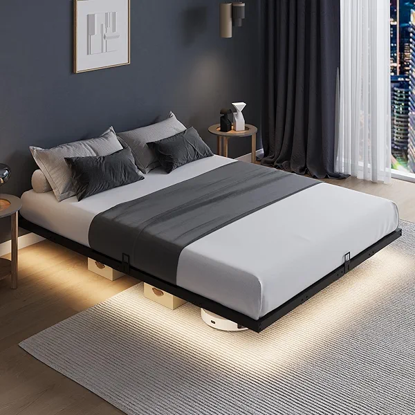 Novilla Floating Bed Frame with LED Lights, Modern Platform Full Size Bed Frame with Mattress Slide Stopper, Easy Assembly, No Box Spring Needed, Noise Free