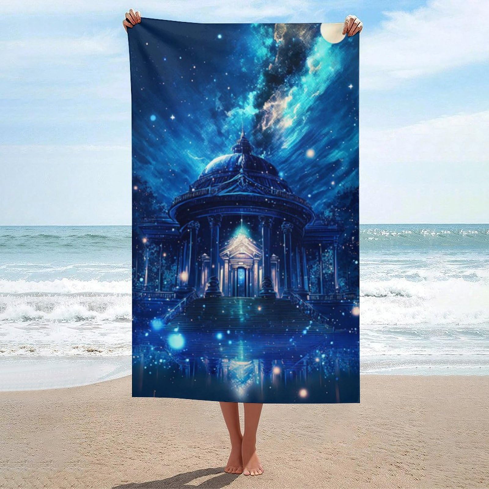 Serviette de plage séchage rapide 130x80cm microfibre imprimé ciel étoilé magique