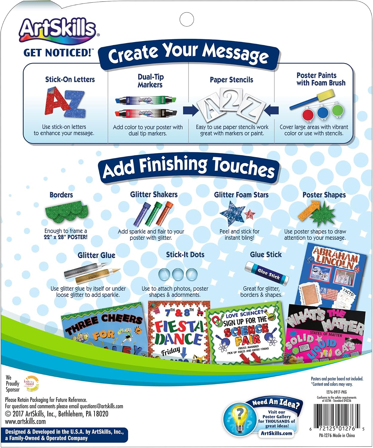 ArtSkills Poster Making Kit, Project and Crafts Science Fair Board Supplies with Markers, Stencils, Letters, Glitter, Glue and More, 274 Pieces