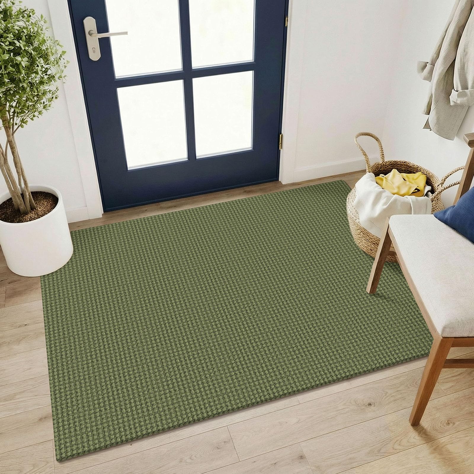 KOZYFLY Washable 3x4 Entry Area Rug, Braided Throw Rugs for Entryway, Non Slip Door Mat Indoor Outdoor Entrance, Front Porch Foyer Carpet for Kitchen, mudroom, Bathroom, Olive Green/Earthy Green — image 1