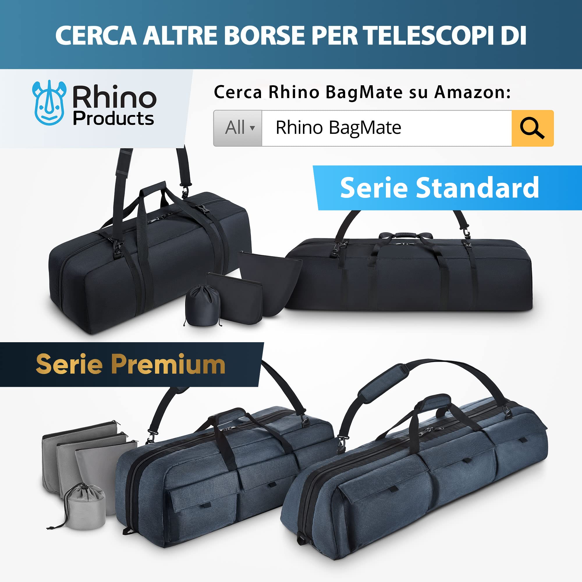 Borsa Multiuso per Telescopio Custodia per telescopio antiurto con tracolla regolabile e spazio extra, per uso militare, idrorepellente di Rhino