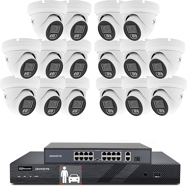 ONWOTE 16 Channel Security Camera System, AI Motion Detection, Color Night Vision,16x 5MP Audio PoE IP Cameras, 16CH 4K 8MP Commercial NVR, Total 1280ft Cables, Business CCTV, (No Hard Drive Included)