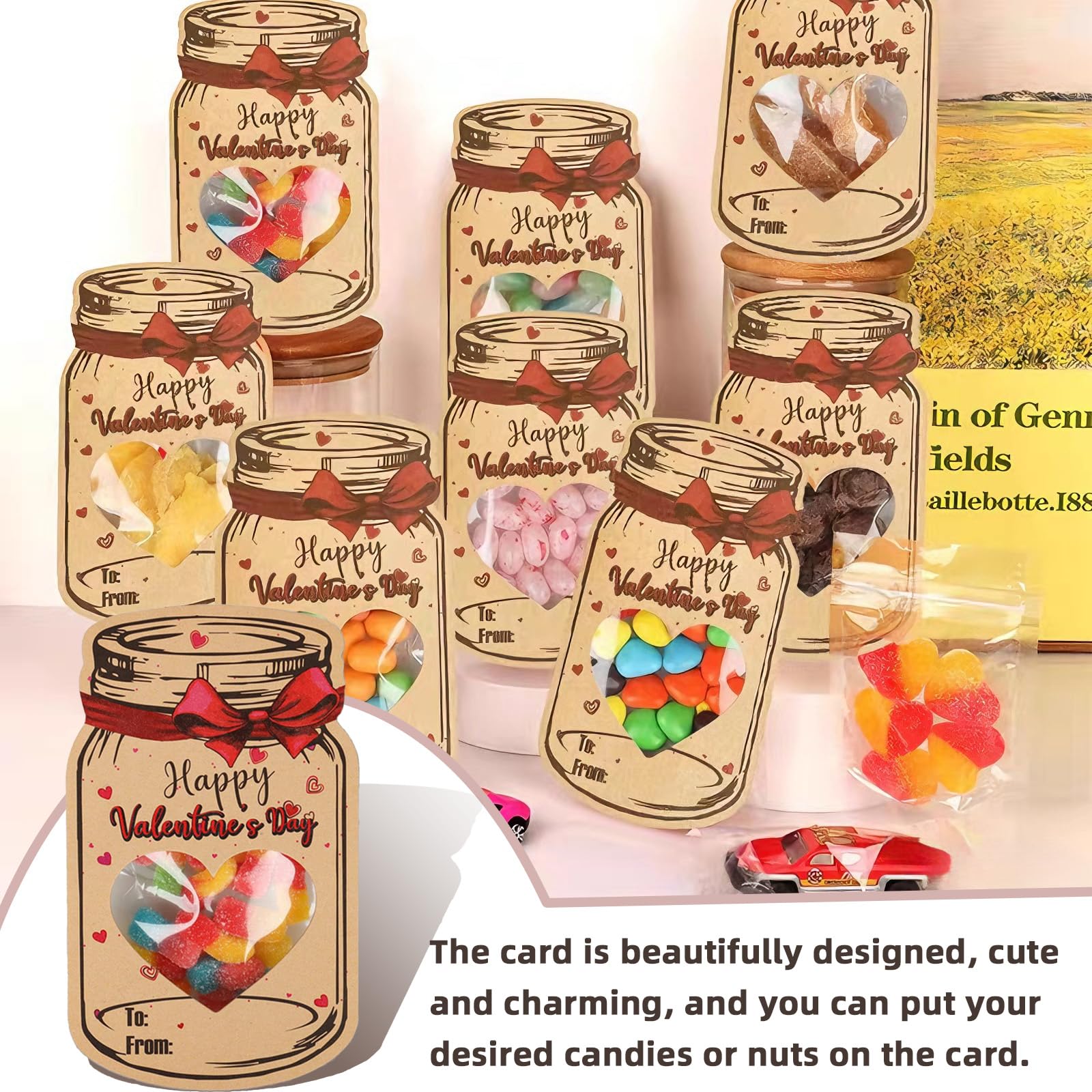 24 Biglietti Di San Valentino Con Sacchetti Trasparenti – Idee Regalo Fai Da Te Con Cuore Per Caramelle E Biscotti – Festa Scolastica - 4