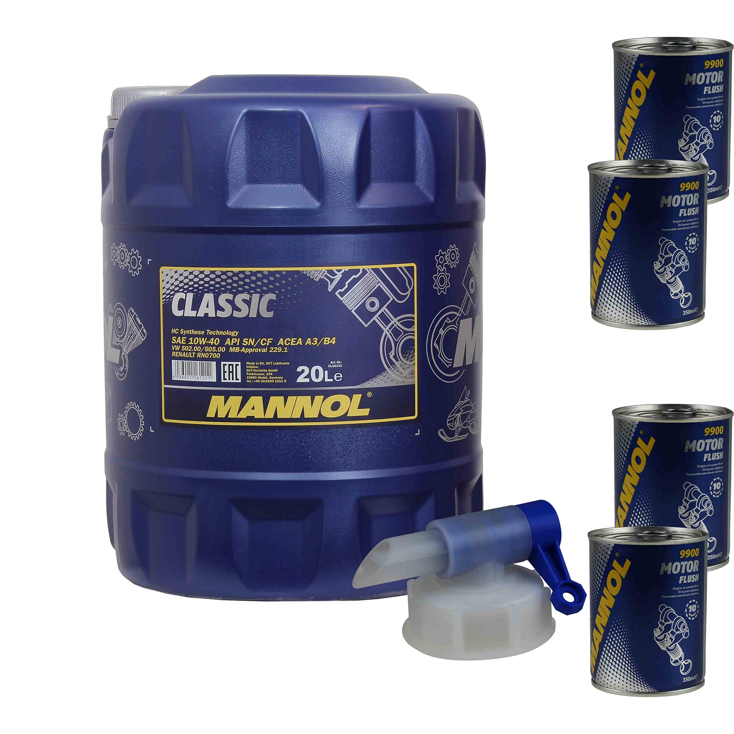 Olio motore MANNOL Classic 10W-40 4x MANNOL Motor Flush ADDITIV 20L