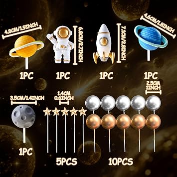 20PCS Astronaut Rocket Stars Cake Decorations Outer Space Cake Toppers
