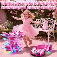 Vista 3 de Coches RC Transformables de Unicornio para Niñas con Ojos de Arcoíris y Luces en la Parte Inferior, Rotación Rápida de 360° y Control Remoto