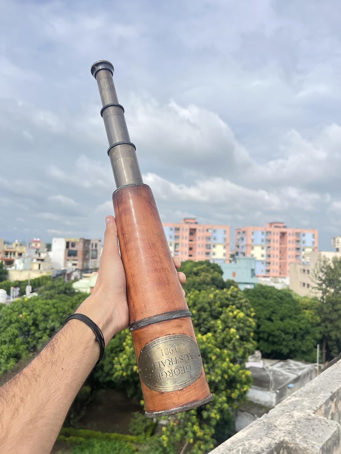1 Meter Spyglass Telescope – Handmade Leather & Brass George Edition – Vintage Nautical Collectible Telescope for Home Décor, Office Display & Gifts – Rustic Maritime Style