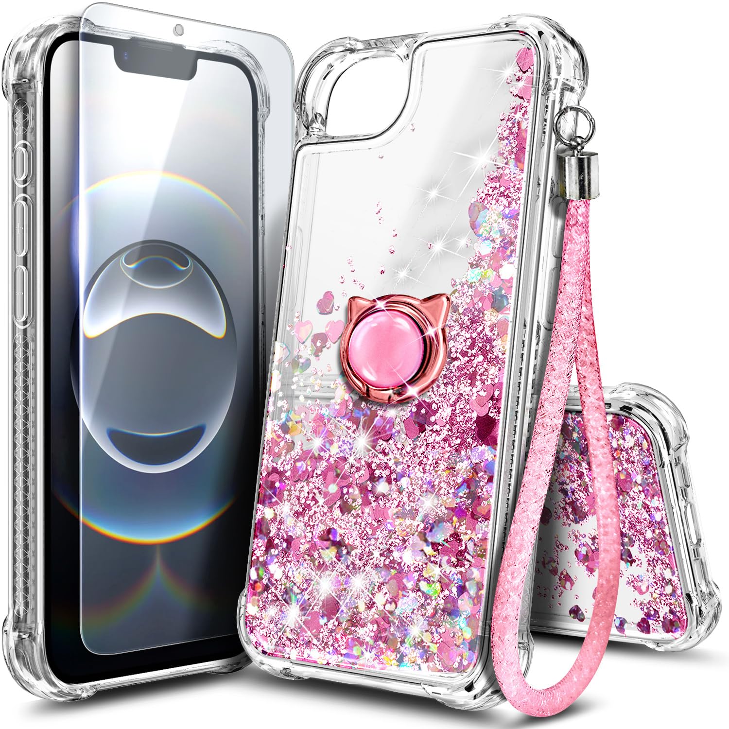 NGB for iPhone 17e Case &amp; iPhone 16e Case, Cute Liquid Glitter, Rose Gold