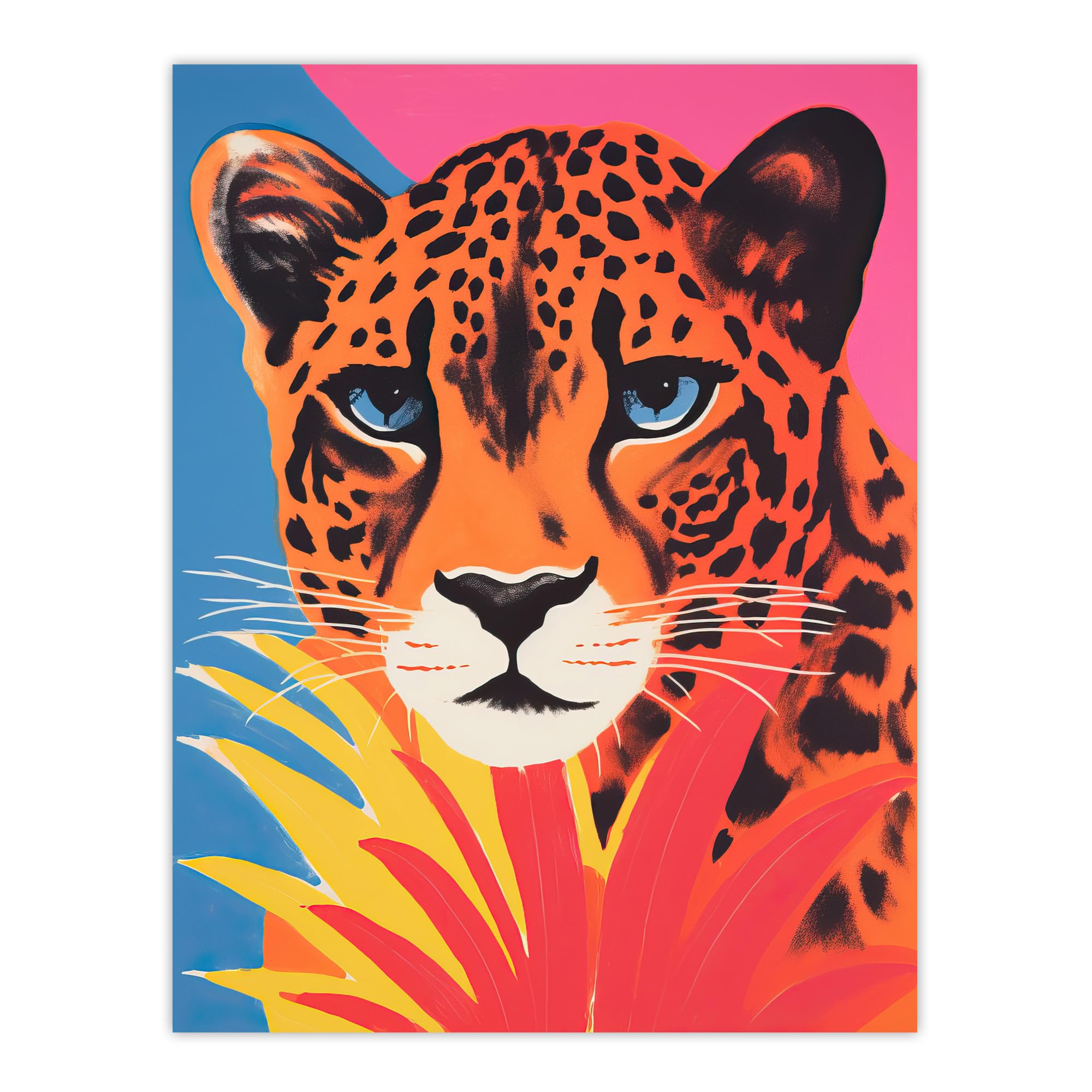 Artery8 Cheetah And Pineapple Modern Screen Print Risograph Blue Pink Orange Artwork Painting Large Wall Art Poster Print Thick Paper 18X24 Inch