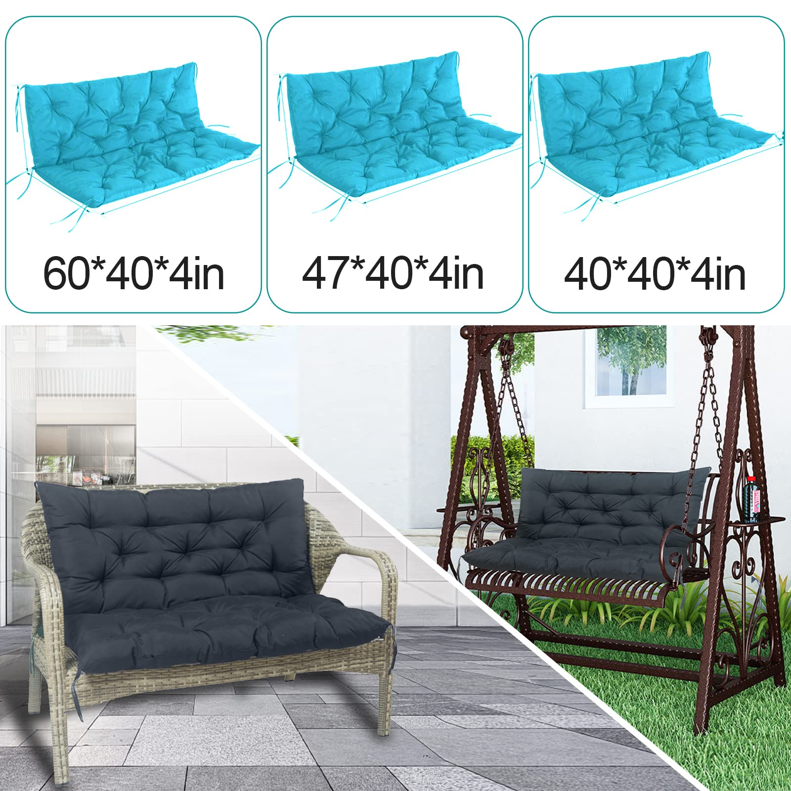 Rbgkokb with Backrest and Straps 2/3 Seat Swing Replacement Seat Cushion, Non Slip Sun Protection Porch Bench Seat Cushion for Home Garden Patio Outdoor Bench Cushions,bigred-40x60in, Red