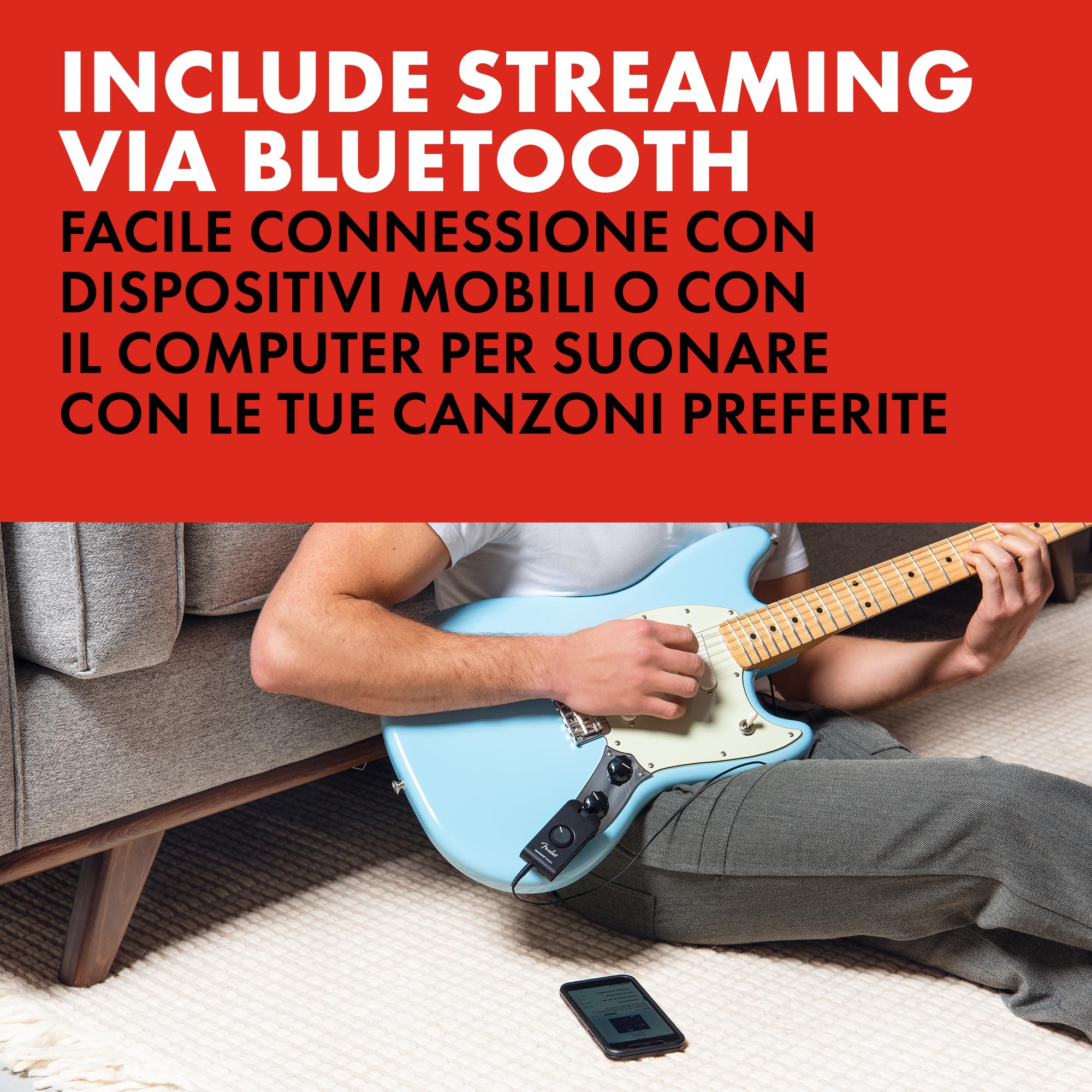 Fender Mustang Micro Amplificatore per Chitarra, All-In-One per Cuffie con 12 Modelli, 12 Effetti, Bluetooth, EQ