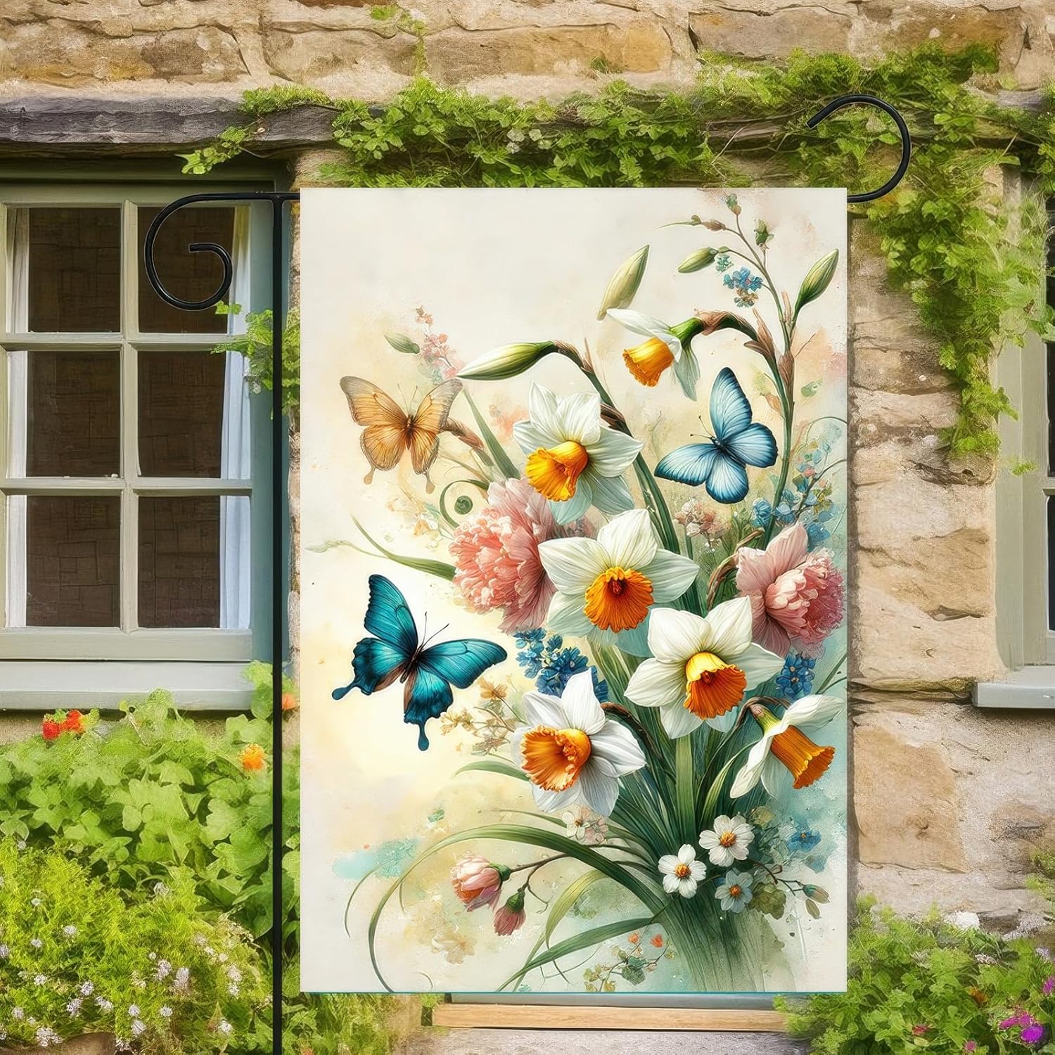 Spring Daffodil Garden Flag 12x18 Inch Double-Sided Yard Decoration Butterflies Blooming Flowers for Outdoor Outside Spring Decor Home Farmhouse Summer Decorations - Image 2