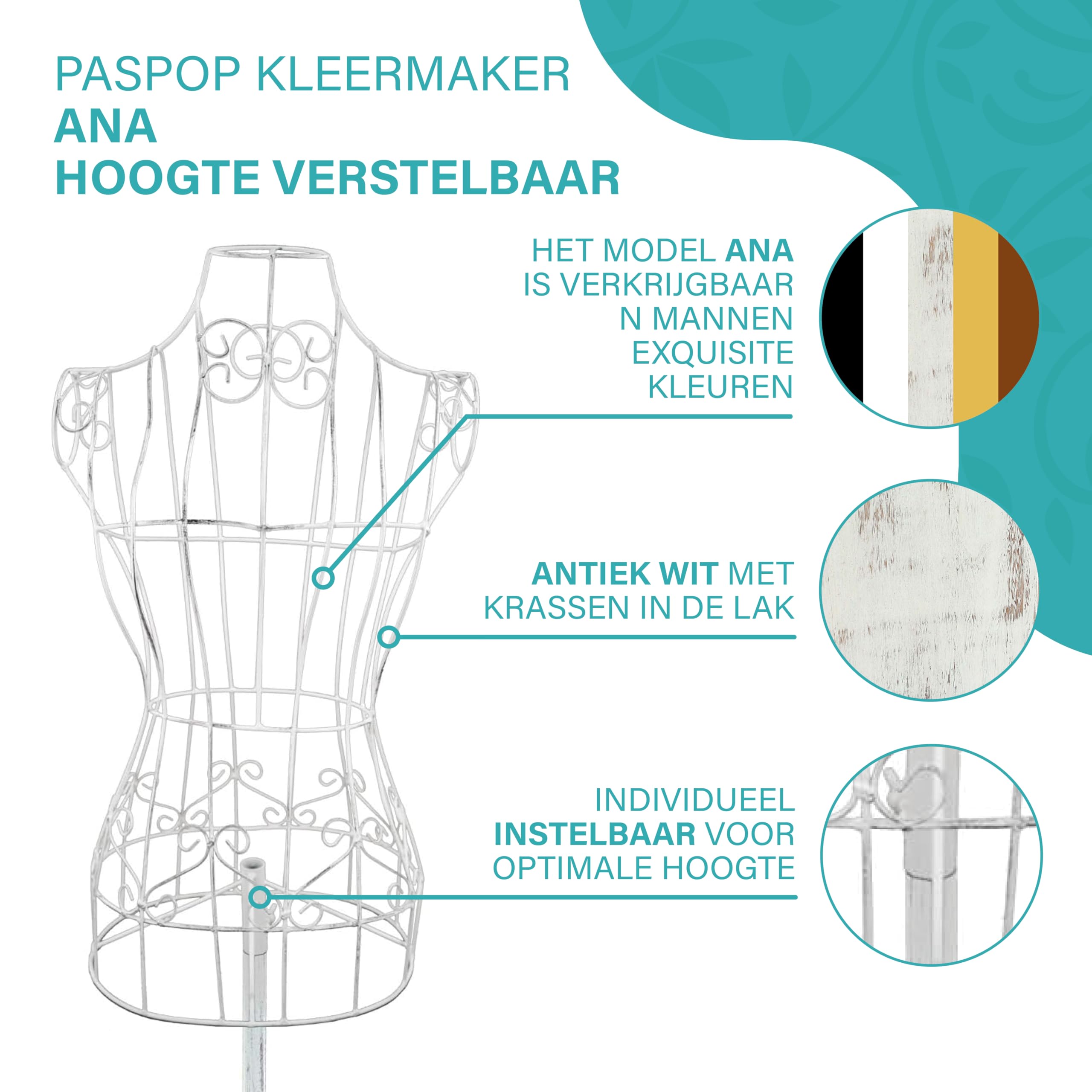 PrimoLiving Metalen Kleermakerspop DIVA in Antiek Wit - Met