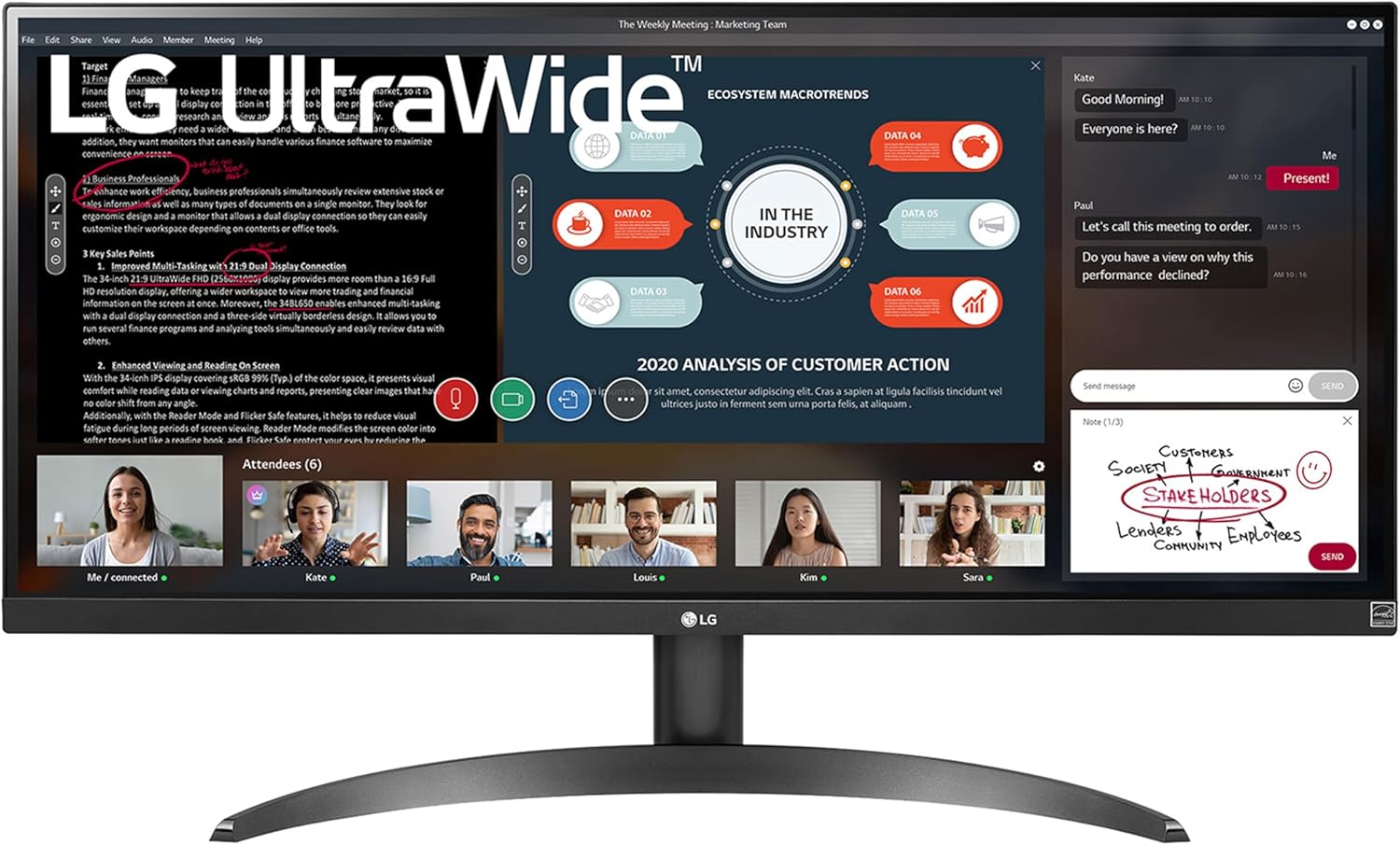 LG Electronics Ultrawide Monitor 29WQ500, 29 Inch, 1080p, 100Hz, 5ms, IPS Display, HDR 10, AMD FreeSync Compatible, Smart Energy Saving, DisplayPort, HDMI