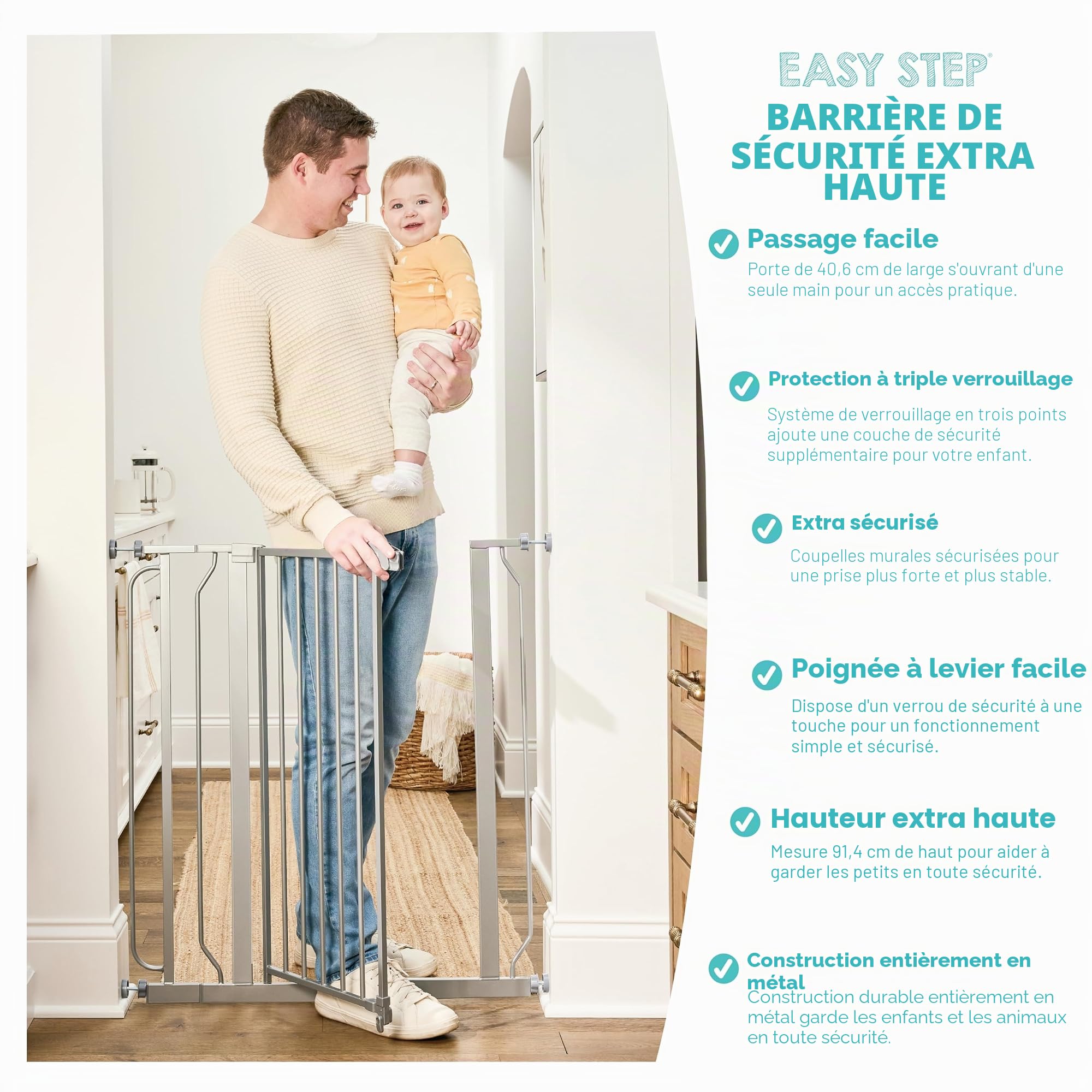 Regalo Safety 91.4cm Extra Tall Baby Gate for Doorways & Bottom of Stairs, Fits Openings 73.6-90cm (Extension Included), Pressure Mounted for Babies, Toddlers & Pets