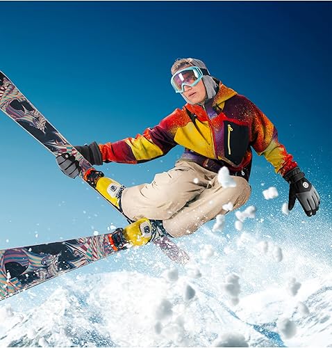 Miniatura 7 de Pleneal Guantes de esquí de invierno para mujeres y hombres, guantes impermeables a prueba de viento con forro térmico cálido para pantalla táctil,
