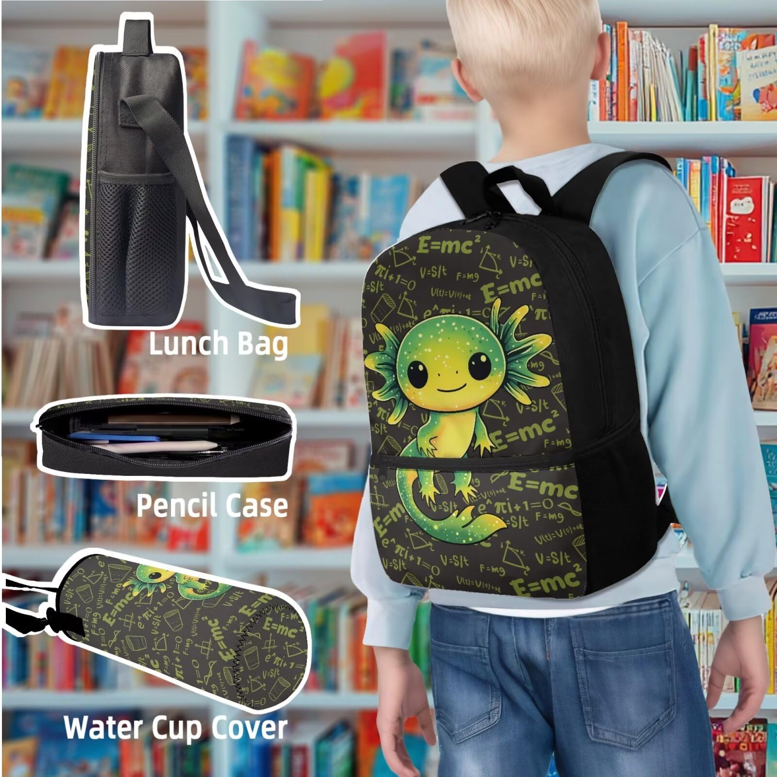 Juego de mochila escolar 4 en 1 para niños, mochila escolar para niños y niñas, con fiambrera, estuche para lápices, funda para botella de agua