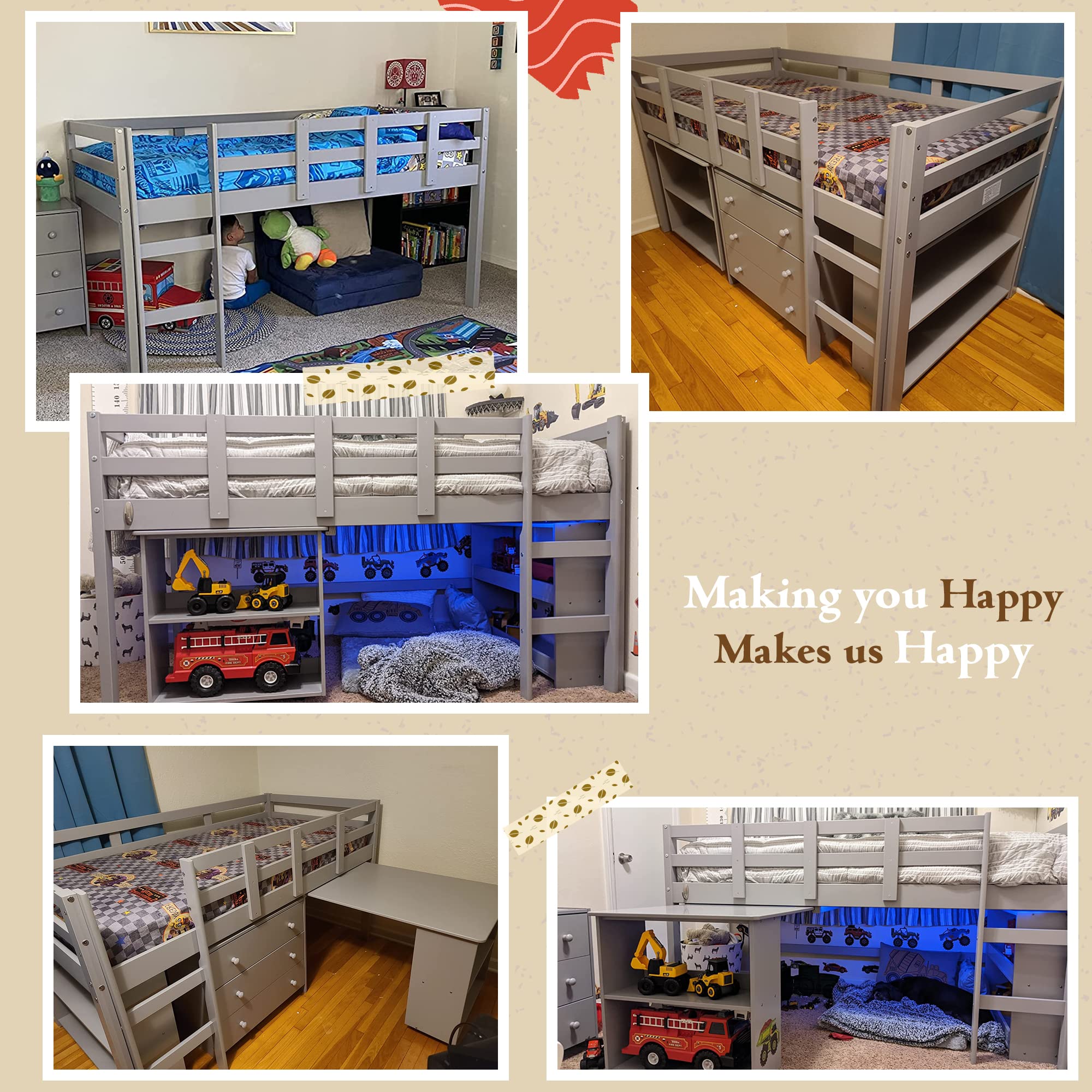 Buy Twin Size Loft Bed with Desk Low Study Kids Twin Loft Bed with Desk