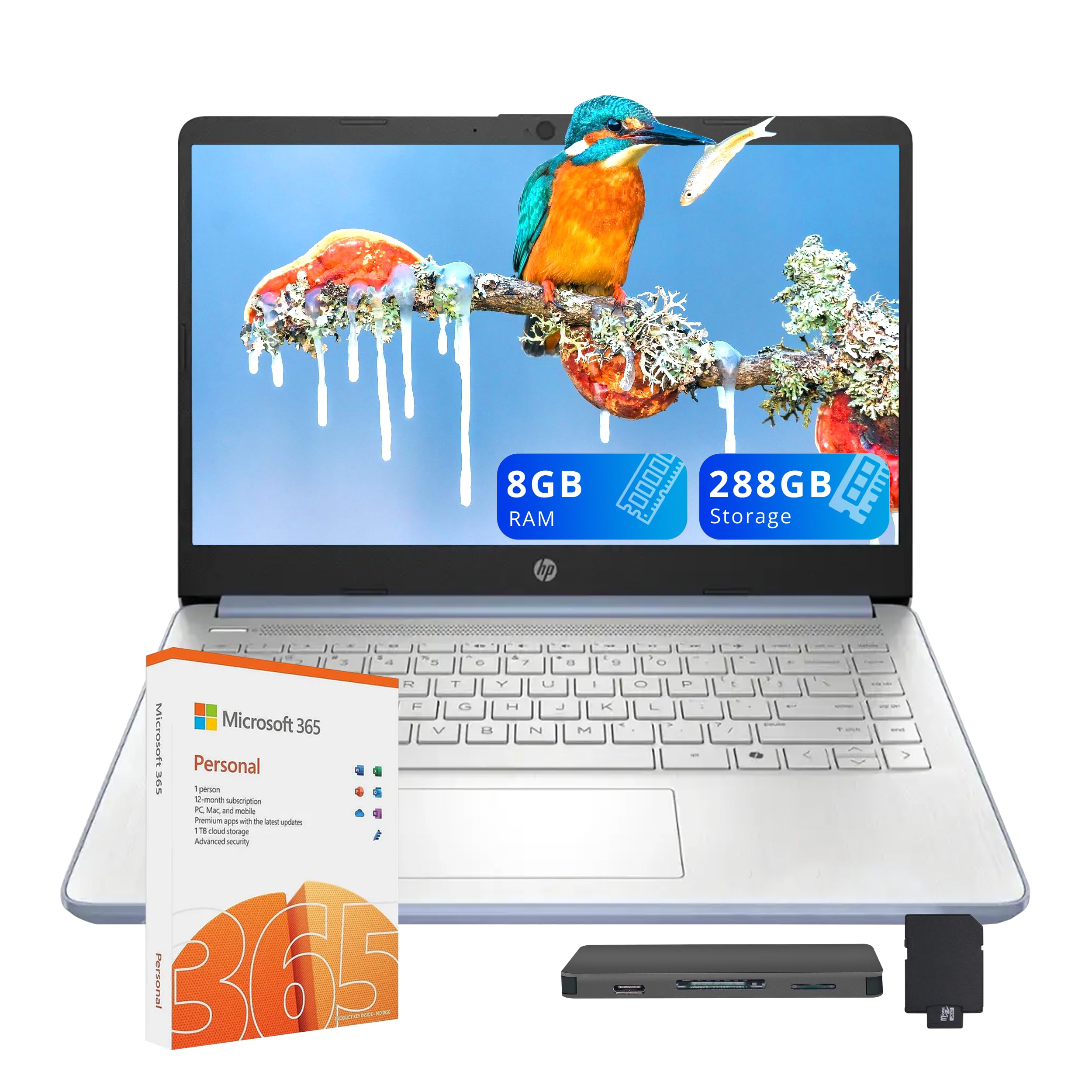 HP Stream 14" HD Laptop, Intel Processor N150, 8GB RAM, 288GB Storage (128GB UFS+160GB Docking Station Set), Intel Graphics, 720p HD Camera, Wi-Fi 6, Year Office 365, Copilot, Windows 11 S, Blue