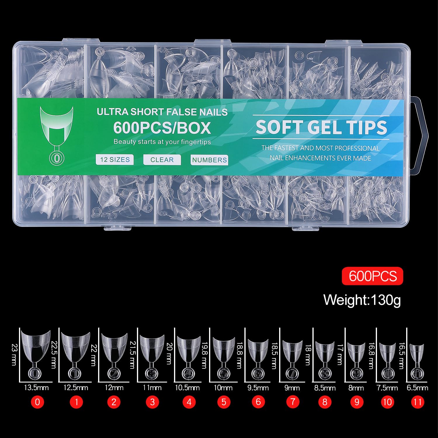 600Pcs Gel x Nail Tips, Clear Nail Tips, Nail Extensions, Short Almond Gel x Nail Tips Half Cover - Image 2