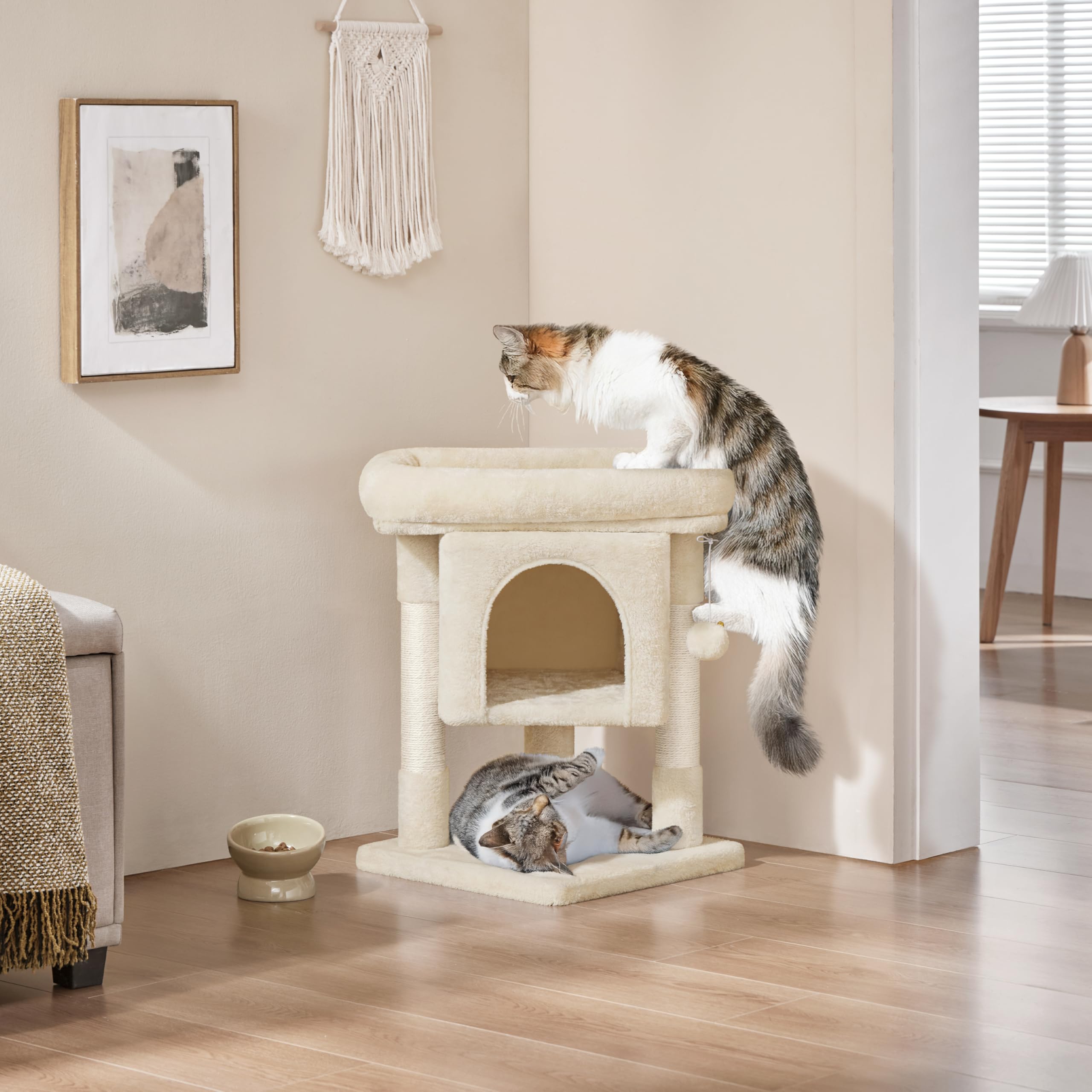 Yaheetech Árbol Rascador para Gatos 3 Niveles Torre con Condominio Beige