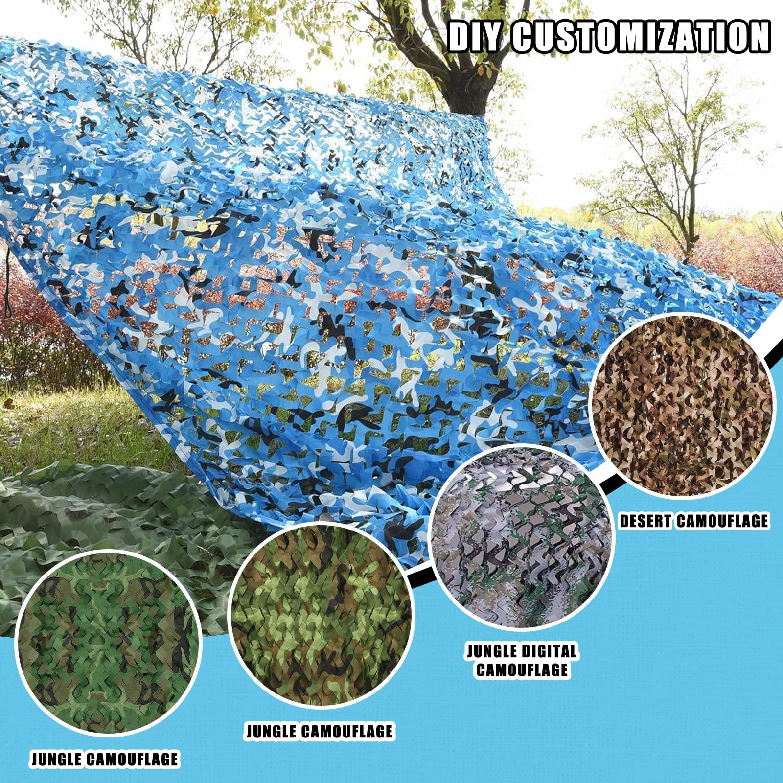Generico Rete Mimetica Militare Blu 4x5m(13x16.4ft) 210D Oxford Camouflage Tela Netto,Rete Ombreggiante per Esterni,per Caccia,Campeggio,Giardino,Protezione Solare