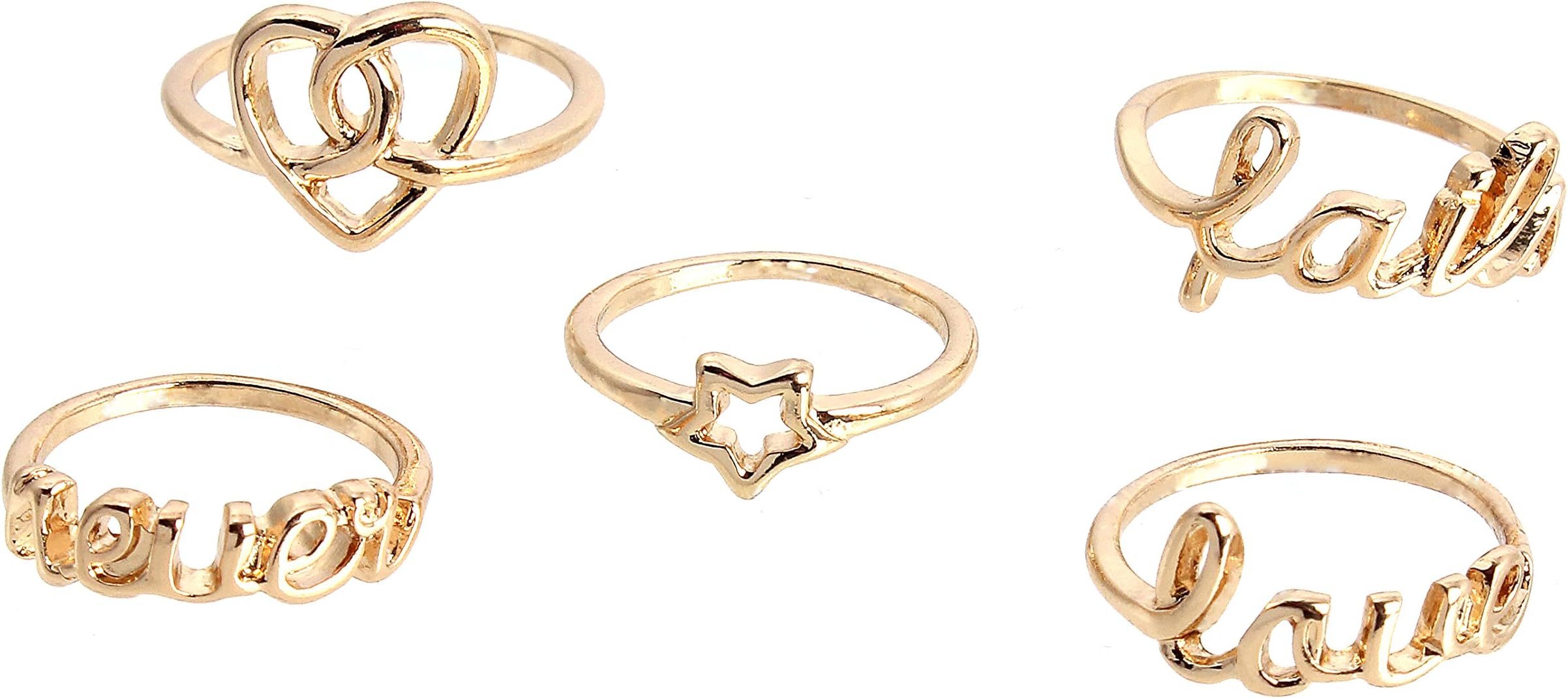 Odd Shop Gold Plated Love Theme 5 pcs in 1 set Midi Rings