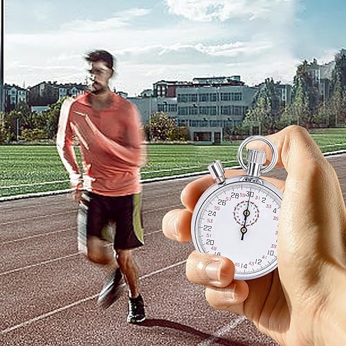 Miniatura 5 de Reloj de árbitro, cronómetro mecánico de acero inoxidable de los años 30, cronómetro analógico con temporizador de pausa de mano para correr,