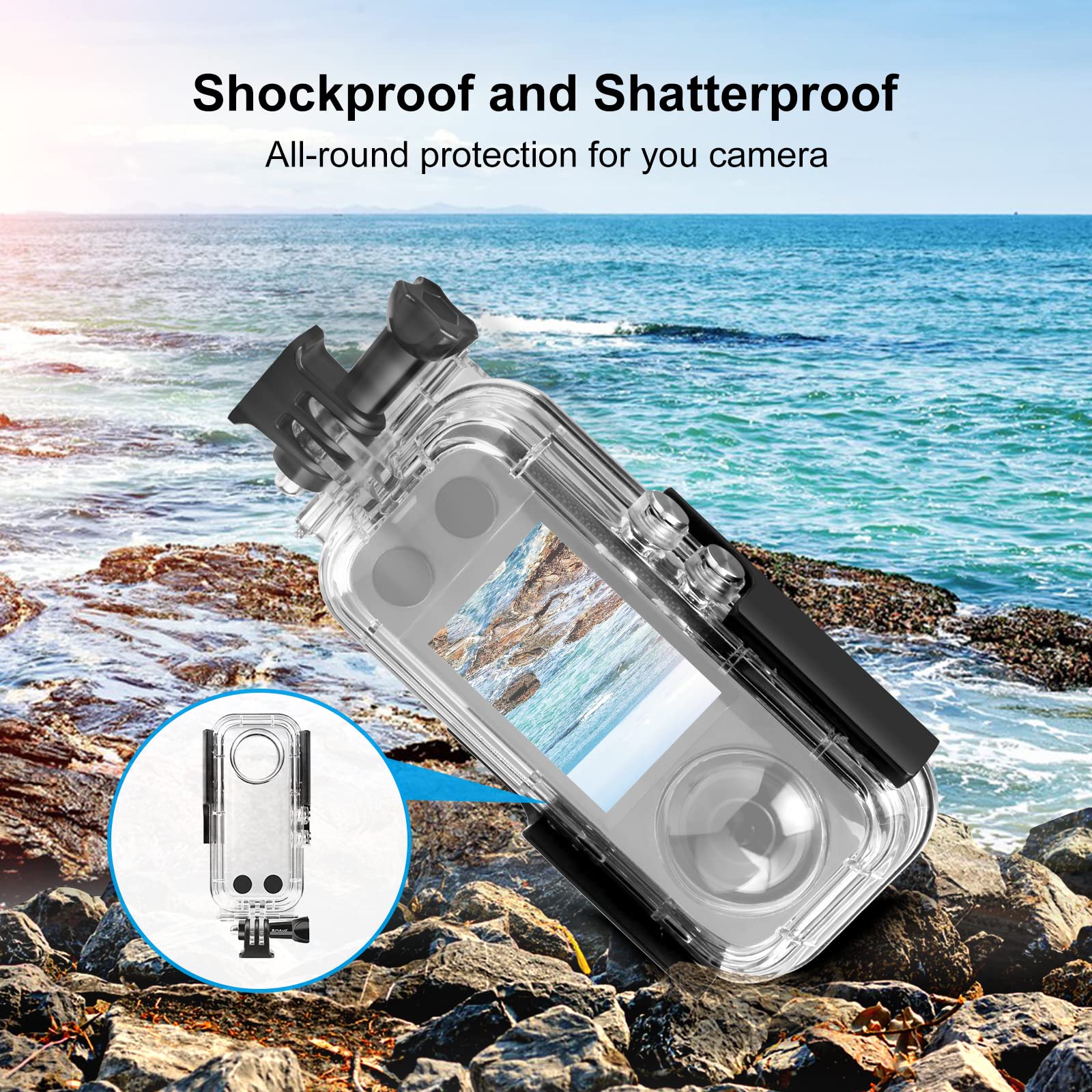 Funda impermeable para Insta360 X3, cámara de acción de 30 m, carcasa impermeable subacuática, con hebilla, kit de tornillos de montaje básico para deportes acuáticos