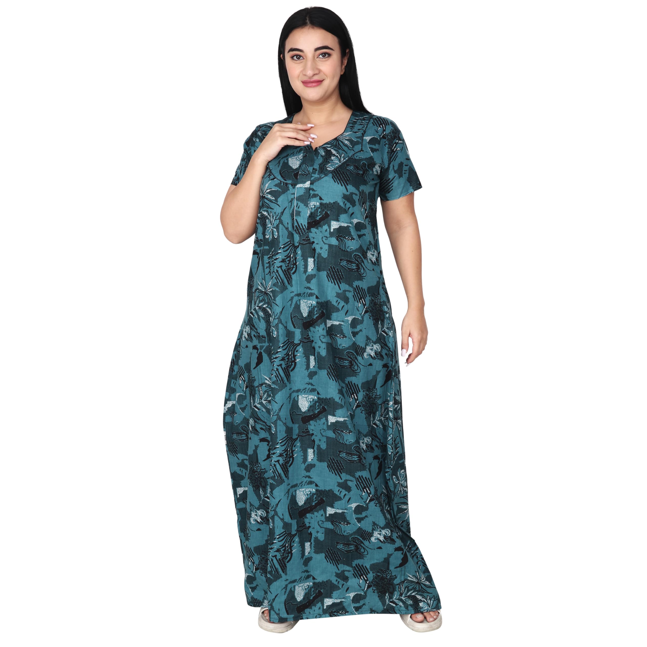 Women's Printed Cotton Floral Maxi Round Neck Full Length Nightwear Night Gown Nighty (Pack of 1, NW0383_B)-picture-37