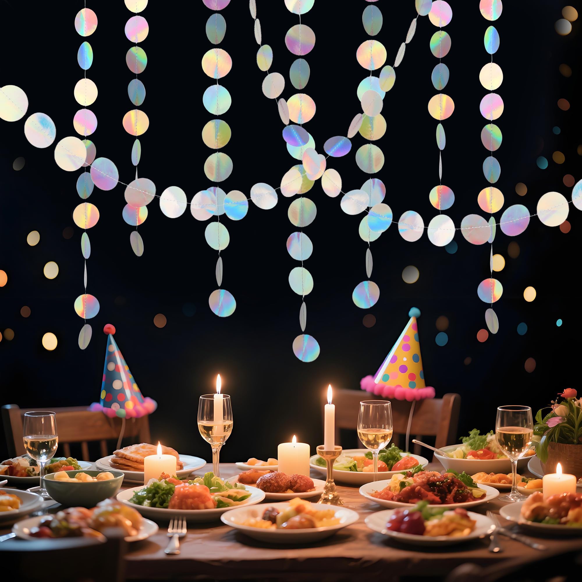 ACOMTUO Bunt Glitzer Papier Circle Dots Garland, 8 Stück 4m Hängende Iridescent Runde Garland, Bunt Glitzer Papier Circle Dots, für Party Deko, Girlande Geburtstag, Hochzeitsdeko