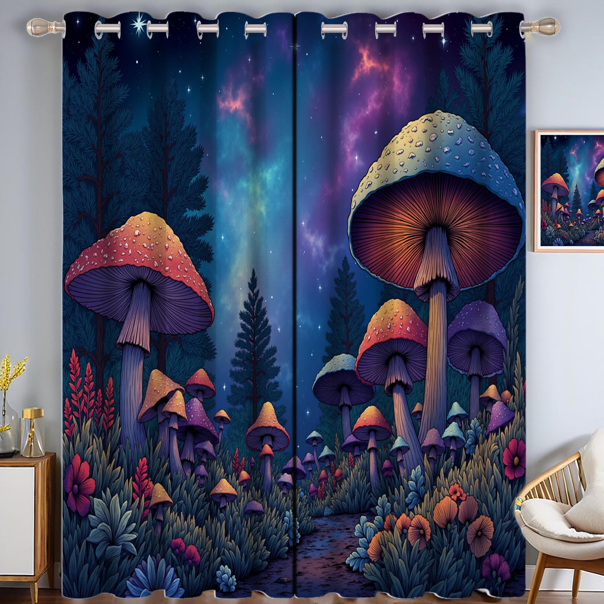 Rideaux occultants thermiques forêt fantastique indigo 117x183cm x2