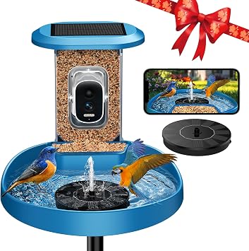 EAST OAK Smart Bird Feeder with Camera and Bird Bath 2-in-1, 160Wide View 2K Ultra HD Live Camera with AI Identify 11000+ Species, Auto Capture & Real-time Notifications, Ideal Gift for Lover, Parent