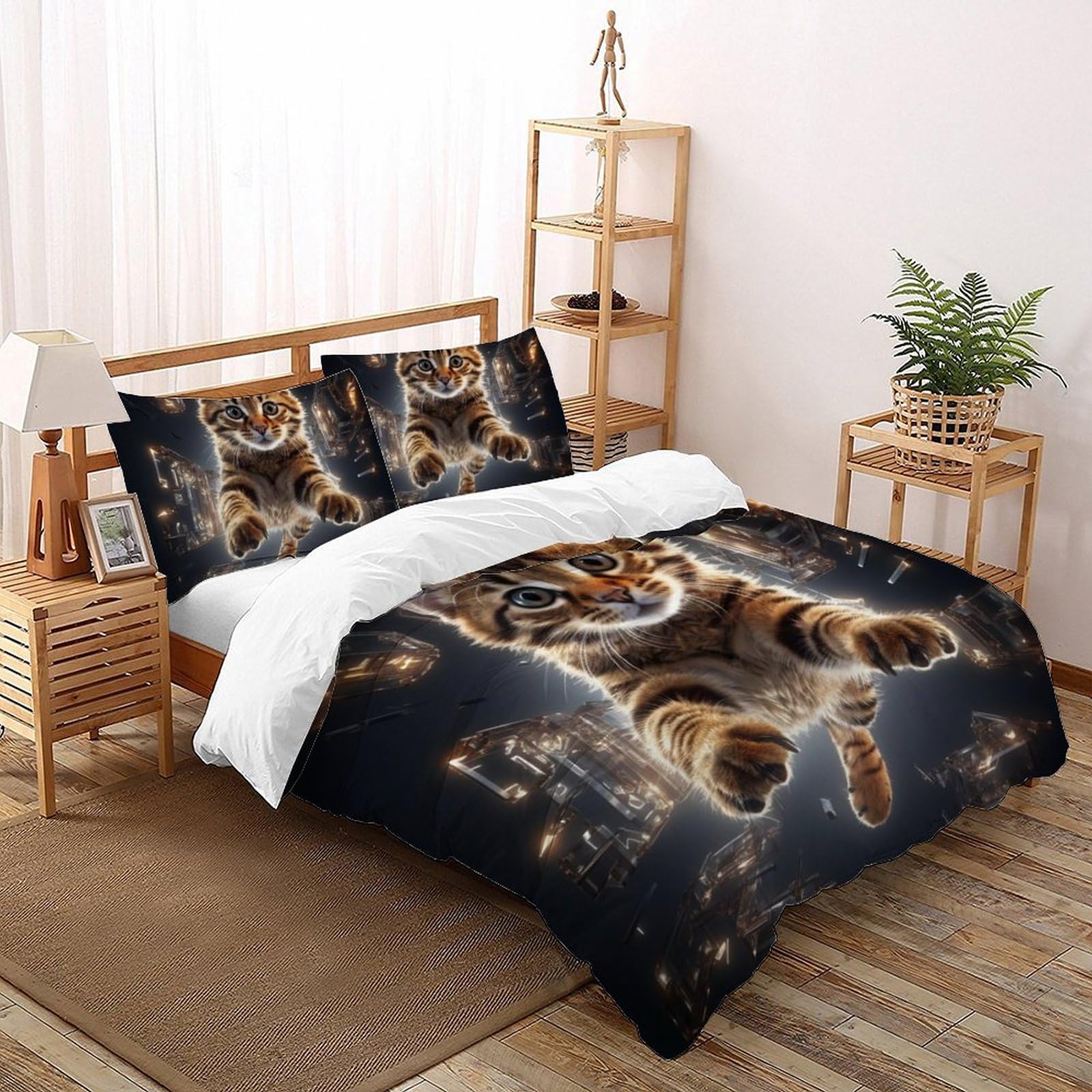 Housse de Couette Chat avec Motif Imprimé 3D Animaux et Fermeture Éclair