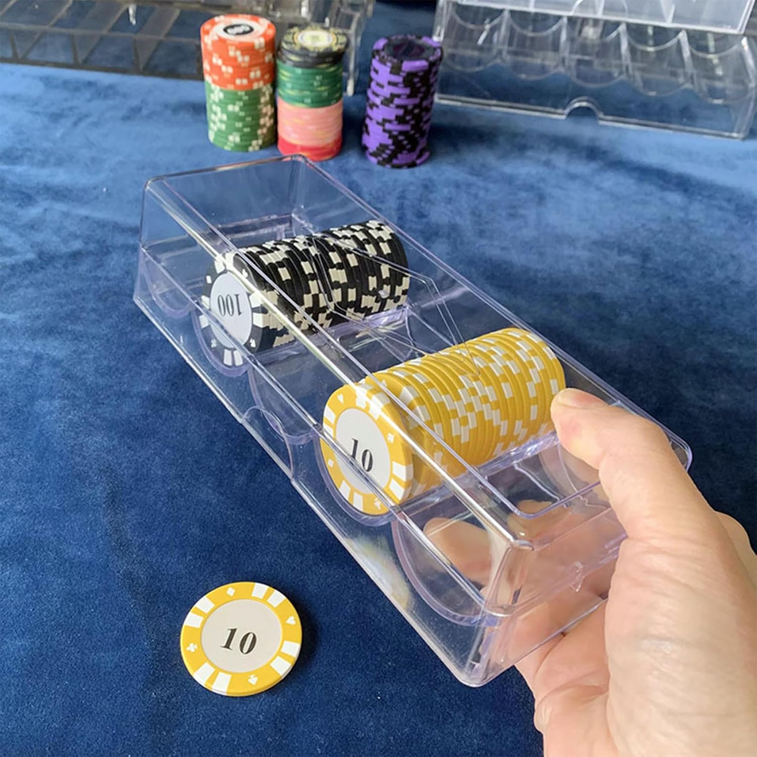 Poker Chip Case, Clear Plastic Poker Chip Tray with Lid, Multi-Use Storage Display Case for Gambling, Parties or Home Toys Games..