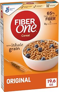 Fiber One Original Bran Cereal - 18g High Fiber Whole Grain, 0g Added Sugar, 19.6 oz Box