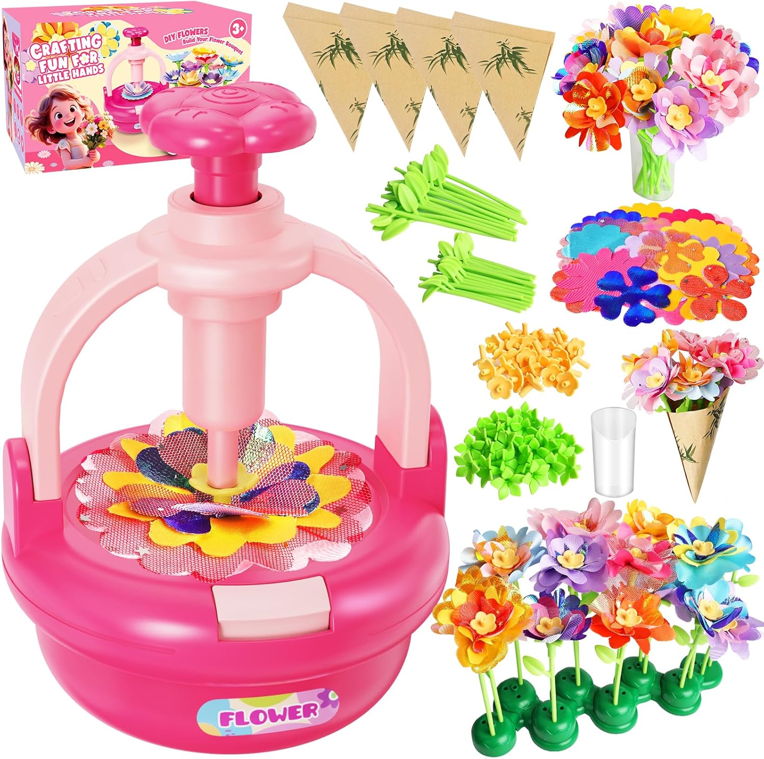 Vinkp Christmas Girls Gifts for 3 4 5 6 7 8 9 Year Old, Toys for 3+ Year Old Girls, Arts and Crafts for Kids Ages 5-7 8-12, Fabric Flower Bouquets Toys