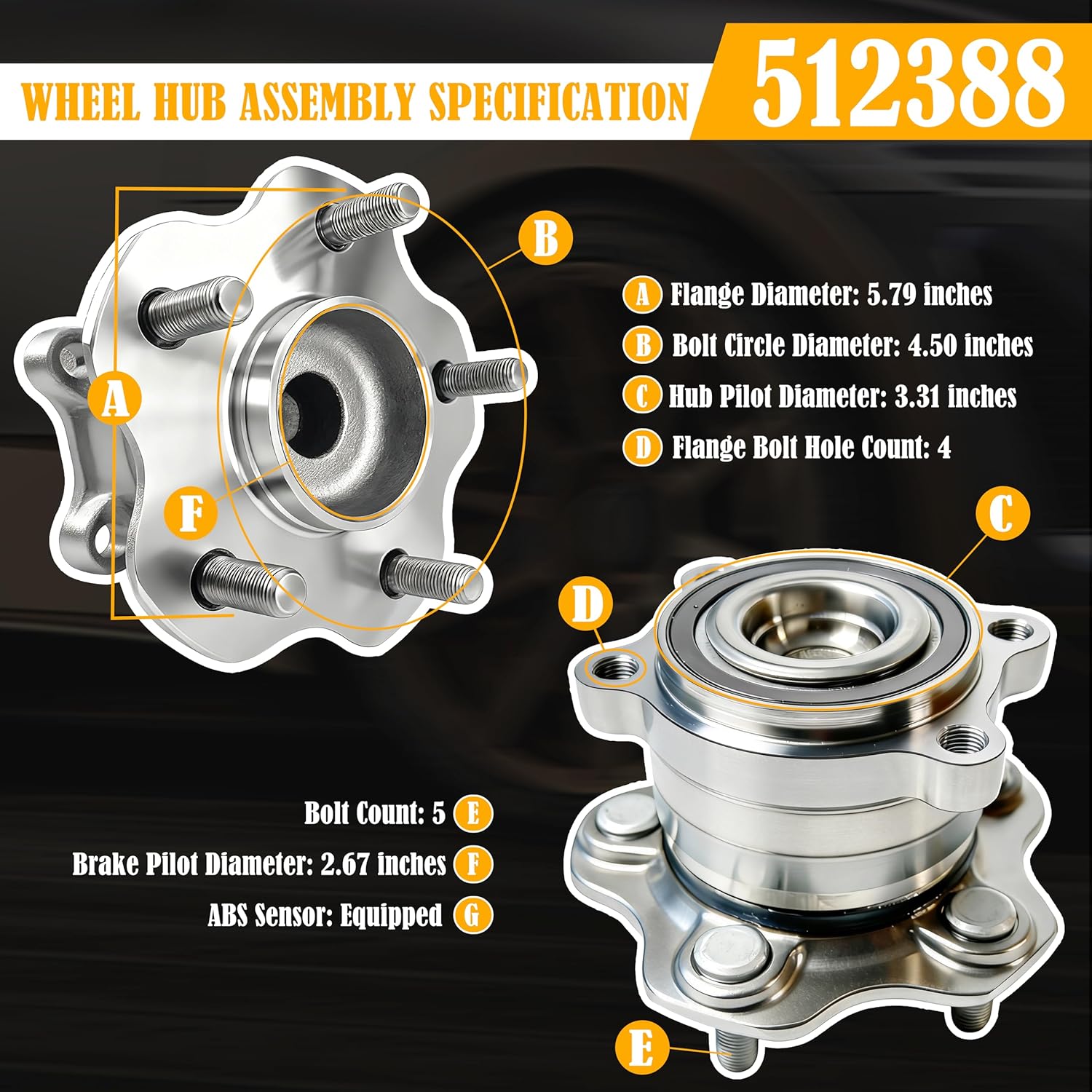 2pcs 512388 Rear Wheel Bearing Hub Assembly for FWD Models, 5-Lug w/ABS, Compatible with 2007-2018 Nissan Altima, 2009-2019 Maxima, 2015-2016 Murano, 2014-2019 Pathfinder QX60, 2013 Infiniti JX35