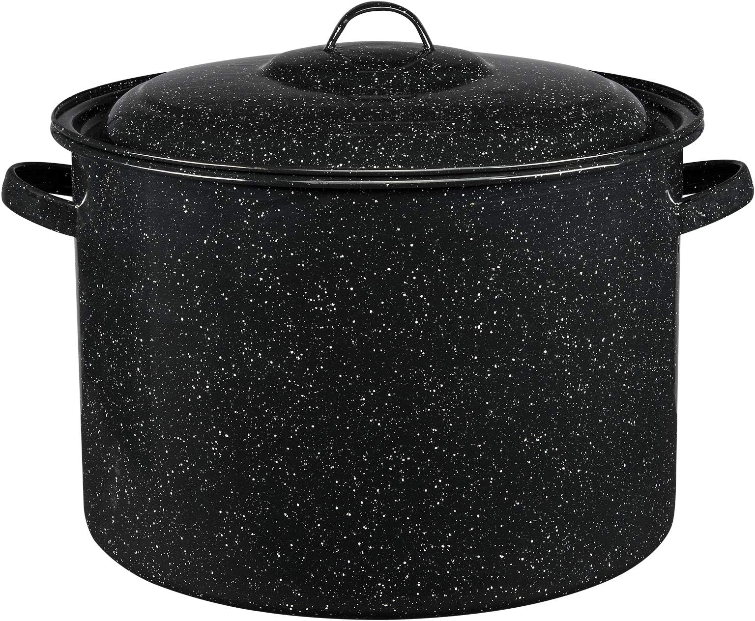 21-Quart Stockpot, Large Capacity for Soups, Stews, Pasta - Durable Graniteware with Non-Stick Surface for Easy Cleaning - Chip-Resistant & Even Heat Distribution (Speckled Black)