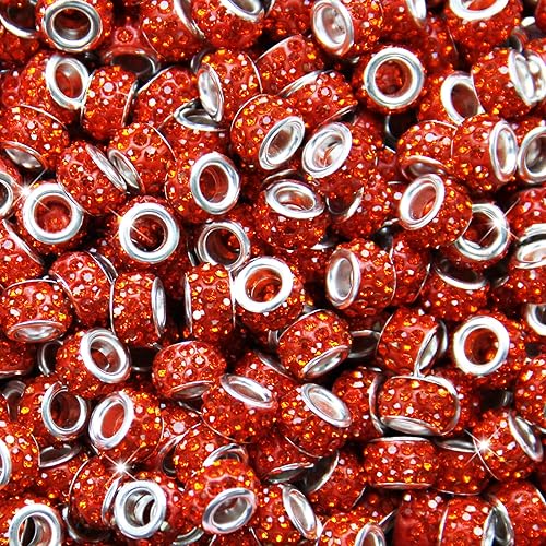 Vista 24 de 200 cuentas europeas de agujero grande – Mixcolor Lampwork Rhinestone Craft Beads para bricolaje pulseras joyería fabricación